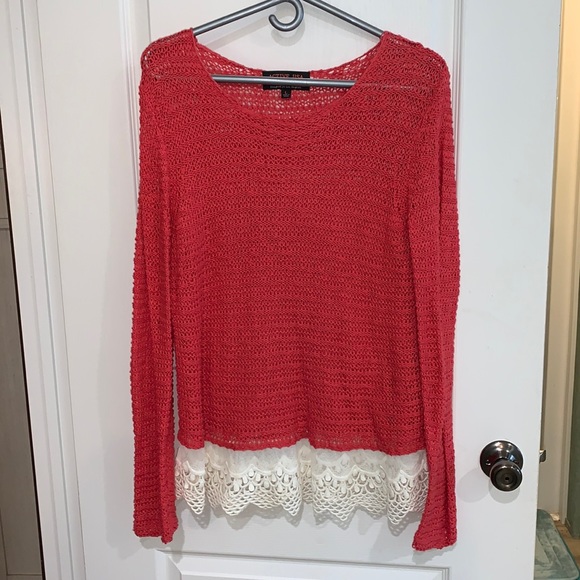 Large Coral Active USA Collection crochet and lace see through sweater - Picture 1 of 8